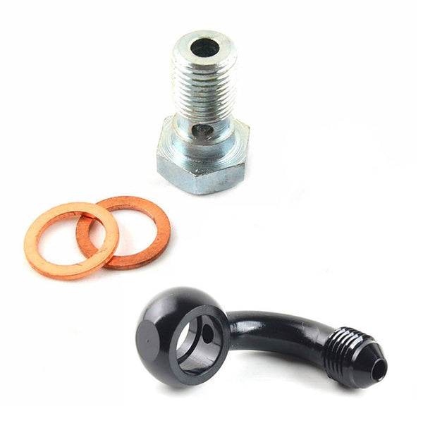 Black 90Deg 3AN To 10mm x 1.0mm pitch with Banjo Bolt / Brake Clutch Fitting