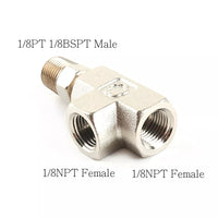 1/8"-28 BSPT Oil Pressure Sensor Tee to 1/8"-27 NPT Adapter Turbo Supply Feed Line Gauge T