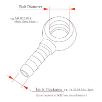 Turbo Banjo Adapter Fitting 12mm to 1/4"( 6.35mm) Barb with Yellow Zinc Plated