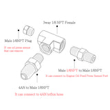 Adapter Fitting Tee / T-Fitting 3 Way 4AN to 1/8NPT Oil Feed Pressure Plug Block