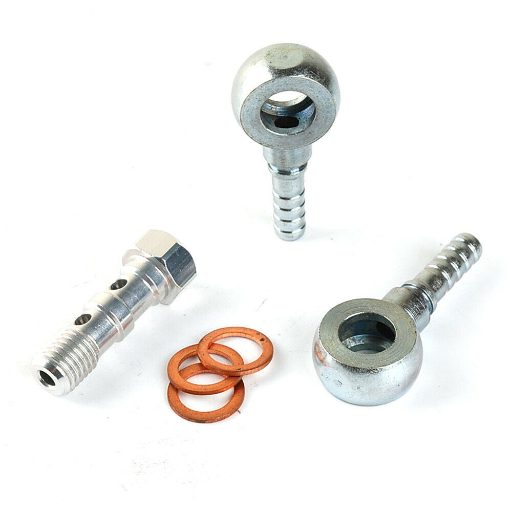 M10 x 1,25 mm Hohlschraube mit 1/4" Widerhaken, silber, für metrische Motorräder, Doppelleitung
