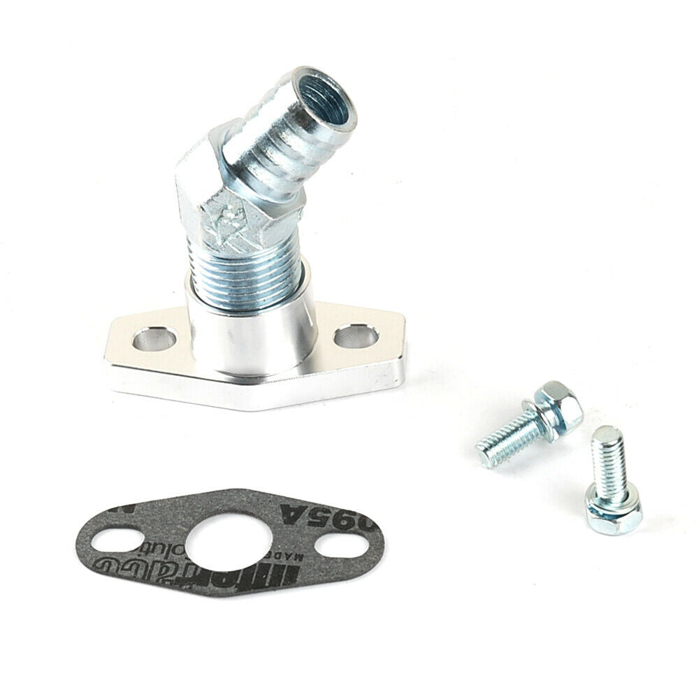 Aluminum Turbo Oil Return Flange For TD04 TD05 TD06 w/IHI RHF4 RHB4 45DEG 5/8" Barb