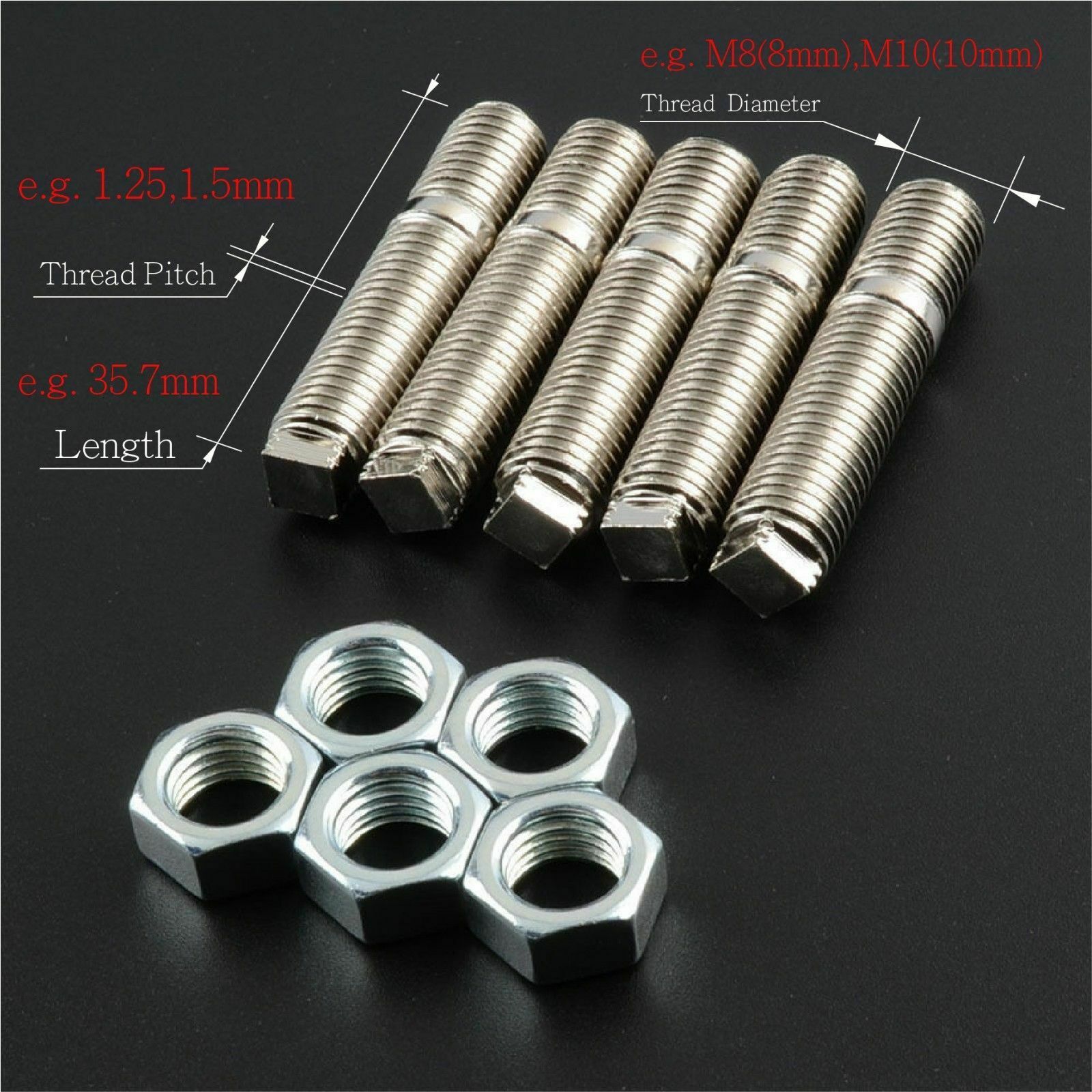 M10 x 1.25mm BLK Stud w/Cooper Nut For SUBARU IHI VF22 VF24 VF28 VF36 VF38 VF44 VF45 VF58 MHI EVO