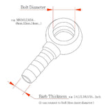 Made Of Steel 8mm M8 x 1.0mm pitch to 1/4" (6.35mm) Barb Metric Banjo Bolt with Barb Kit